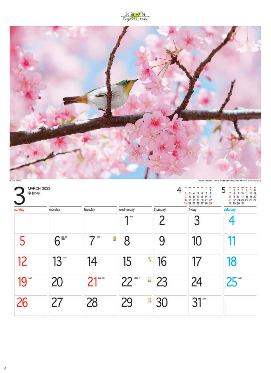 3月 東京都・品川区 フォーエバージャパン 2023年カレンダーの画像