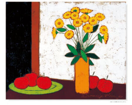 11/12月 赤いリンゴと黄色い花 ロジェ・ボナフェ作品集 2023年カレンダーの画像