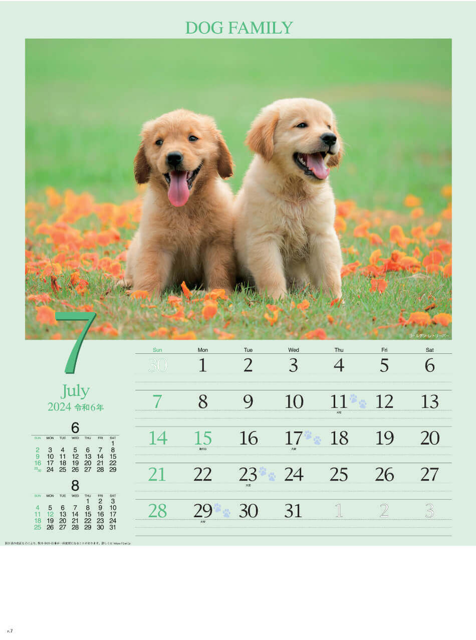 ゴールデン・レトリーバー ドッグファミリー 2024年カレンダーの画像