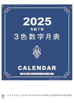 YK-1074 A2 3色数字月表 2025年カレンダー